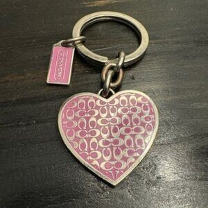Rare Vintage COACH PINK Signature Enamel Heart Keychain FOB Purse Charm